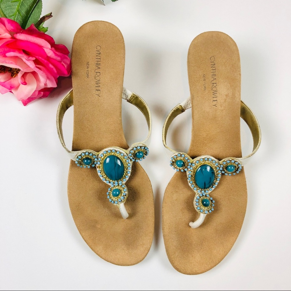 Cynthia Rowley White and turquoise wedge sandals